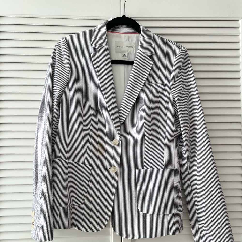 Banana Republic Black and White Striped Blazer